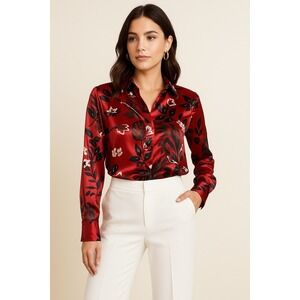 ZARA Basic Women's Floral Chiffon Long Sleeve Button Up Shirt S Multicolor Relax